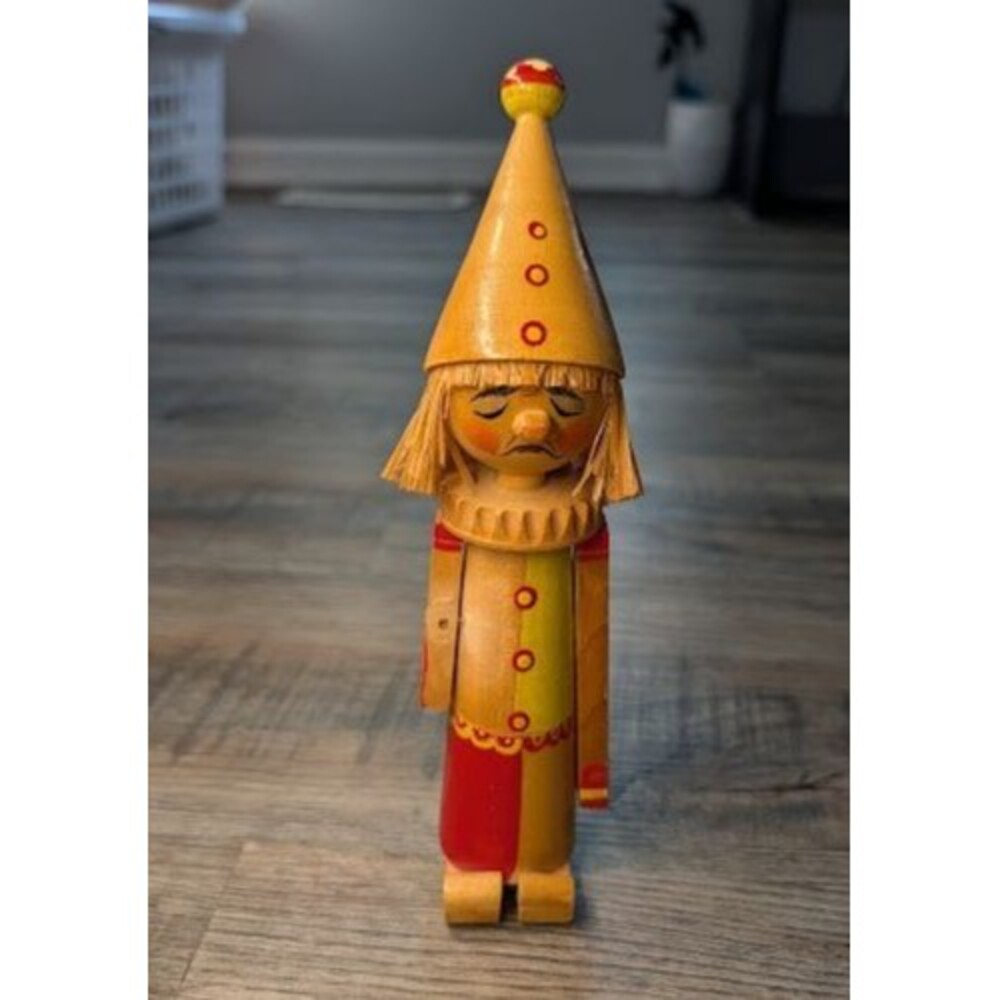 Vintage Soviet Era Wooden Sad Clown 9.5" *READ